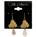 Flowers Dangle-Earrings With Stone Accents Gold-Tone & Gray Colored #2083