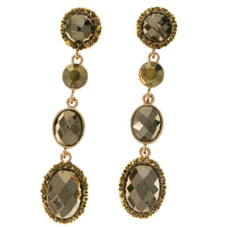 Green & Gold-Tone Colored Metal Drop-Dangle-Earrings With Crystal Accents #2084