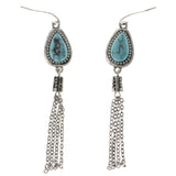 Blue & Silver-Tone Colored Metal Dangle-Earrings With Stone Accents #2085