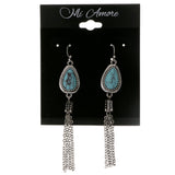 Blue & Silver-Tone Colored Metal Dangle-Earrings With Stone Accents #2085
