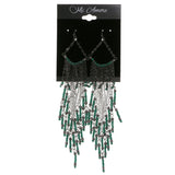 Green & Black Colored Metal Tassel-Earrings With Bead Accents #2090