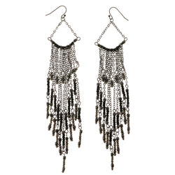 Colorful Metal Tassel-Earrings With Bead Accents #2091