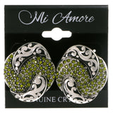 Colorful & Silver-Tone Colored Metal Stud-Earrings With Crystal Accents #2092