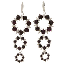 Purple & Tri-Tone Colored Metal Drop-Dangle-Earrings With Crystal Accents #2095