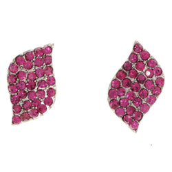 Pink & Silver-Tone Colored Metal Stud-Earrings With Crystal Accents #2100