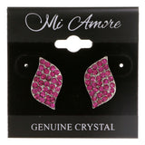 Pink & Silver-Tone Colored Metal Stud-Earrings With Crystal Accents #2100