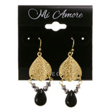 Leaves Dangle-Earrings With Bead Accents Gold-Tone & White Colored #2101