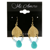 White & Gold-Tone Colored Metal Dangle-Earrings With Bead Accents #2104