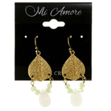 Leaves Dangle-Earrings With Bead Accents Colorful & Gold-Tone Colored #2105