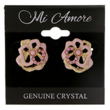 Colorful & Gold-Tone Colored Metal Stud-Earrings With Crystal Accents #2106