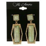 Green & Gold-Tone Colored Metal Dangle-Earrings With Stone Accents #2107