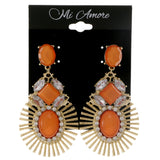 Orange & Gold-Tone Colored Metal Drop-Dangle-Earrings With Crystal Accents #2109