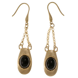 Gold-Tone & Black Colored Metal Dangle-Earrings With Stone Accents #2110