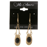 Gold-Tone & Black Colored Metal Dangle-Earrings With Stone Accents #2110