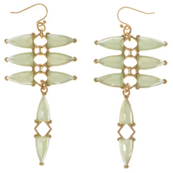 Green & Gold-Tone Colored Metal Dangle-Earrings With Crystal Accents #2113