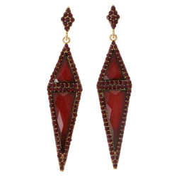Red & Gold Colored Metal Drop-Dangle-Earrings With Crystal Accents #2115