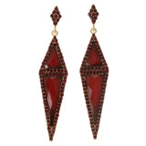 Red & Gold Colored Metal Drop-Dangle-Earrings With Crystal Accents #2115