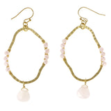 Pink & Gold-Tone Colored Metal Dangle-Earrings With Stone Accents #2117