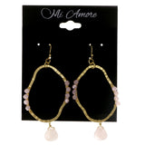 Pink & Gold-Tone Colored Metal Dangle-Earrings With Stone Accents #2117