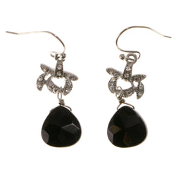 Black & Silver-Tone Colored Metal Dangle-Earrings With Bead Accents #2118