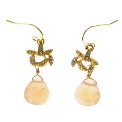 Peach & Gold-Tone Colored Metal Dangle-Earrings With Crystal Accents #2119