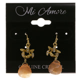 Peach & Gold-Tone Colored Metal Dangle-Earrings With Crystal Accents #2119