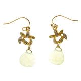 Green & Gold-Tone Colored Metal Dangle-Earrings With Bead Accents #2120