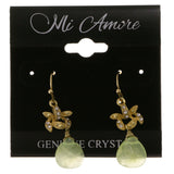 Green & Gold-Tone Colored Metal Dangle-Earrings With Bead Accents #2120