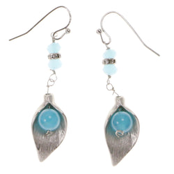 Blue & Silver-Tone Colored Metal Dangle-Earrings With Crystal Accents #2132