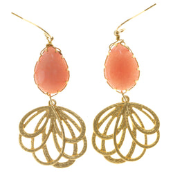 Pink & Gold-Tone Colored Metal Dangle-Earrings With Stone Accents #2136
