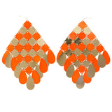 Orange & Gold-Tone Colored Metal Dangle-Earrings #2137