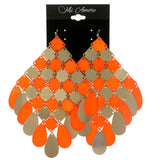 Orange & Gold-Tone Colored Metal Dangle-Earrings #2137