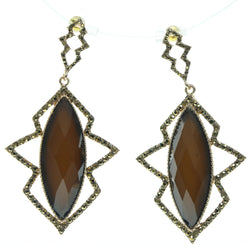 Gold-Tone & Brown Colored Metal Dangle-Earrings With Faceted Accents #598