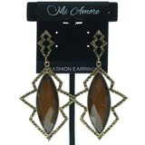 Gold-Tone & Brown Colored Metal Dangle-Earrings With Faceted Accents #598