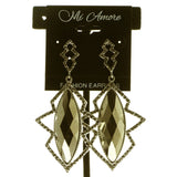 Gold-Tone & Brown Colored Metal Dangle-Earrings With Faceted Accents #599