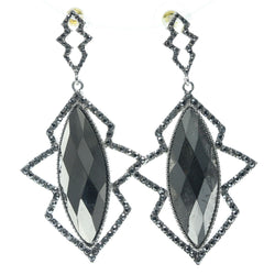 Silver-Tone & Gray Colored Metal Drop-Dangle-Earrings With Crystal Accents #600