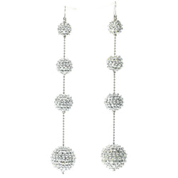 Silver-Tone Metal Drop-Dangle-Earrings With Crystal Accents #602