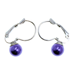 Silver-Tone & Purple Colored Metal Clip-On-Earrings With Bead Accents #2141
