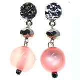 Silver-Tone & Pink Colored Metal Dangle-Earrings With Bead Accents #2145