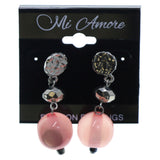 Silver-Tone & Pink Colored Metal Dangle-Earrings With Bead Accents #2145