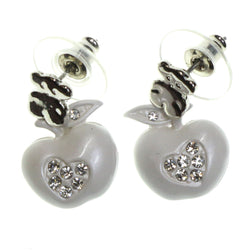 Apples Bear Dangle-Earrings With Crystal Accents White & Silver-Tone Colored #2147