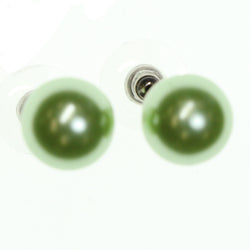 Green Metal Stud-Earrings With Colorful Accents #2149