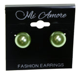 Green Metal Stud-Earrings With Colorful Accents #2149