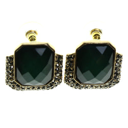 Gold-Tone & Green Colored Metal Dangle-Earrings With Faceted Accents #2151