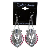 Silver-Tone & Pink Colored Metal Dangle-Earrings With Crystal Accents #2167