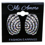 Black & Clear Colored Metal Stud-Earrings With Crystal Accents #2171