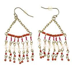 Gold-Tone & Multi Colored Metal Dangle-Earrings With Bead Accents #2173