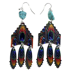 Colorful Metal Dangle-Earrings With Stone Accents #2178