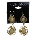 Gold-Tone & White Colored Metal Dangle-Earrings With Faceted Accents #2179