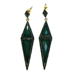 Gold-Tone & Green Colored Metal Dangle-Earrings With Faceted Accents #2183